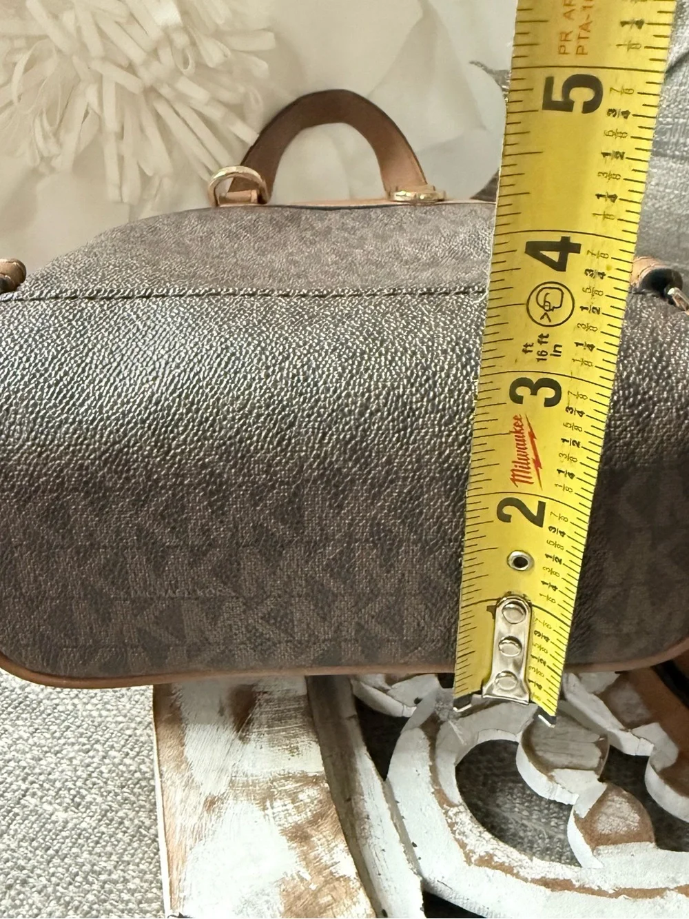Michael Kors Brown Logo Mini Backpack with Tan Trim